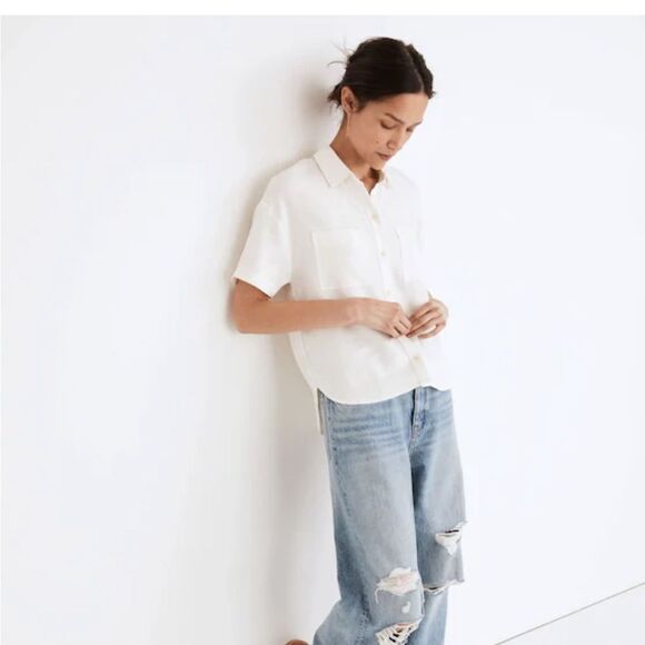 Madewell NWT Breeze woven Beachside Shirtail top ivory - Picture 1 of 10
